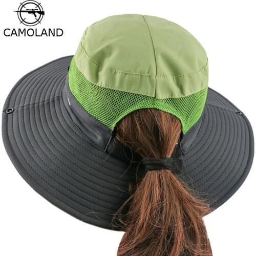 Waterproof Sun Hat Summer Men Women Bucket Hat Fishing Boonie Hat UV Protection Wide Brim Bob Hiking Outdoor Ponytail Panama Hat