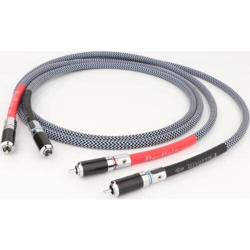 Pair QED Signature OFC Silver-Plated audio carbon fiber RCA interconnect cable with gold plaed jack connector