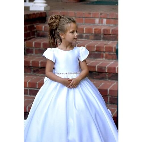 First Communion Baptism White flower girl dress Baby Toddler Birthday girls dress with train
