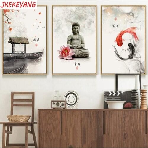 Full Square/Round Drill 5D DIY diamond painting 3pc Buddha statue pictures mosaic Diamond Embroidery Wall Arts J1808