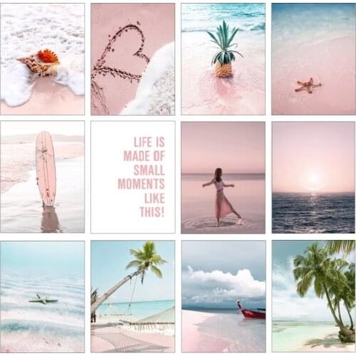 Pink Beach and Blue Ocean Landscape Poster Tropical Scenery Wall Art Canvas Prints Pictures for Home Decor Interior Paintings