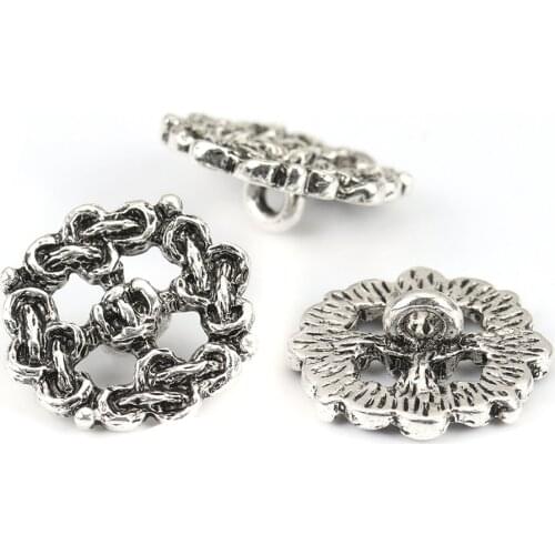 10 PCs Vintage Zinc Based Alloy Metal Sewing Shank Circle Ring Buttons Antique Silver Color Celtic Knot Carved 17mm Dia