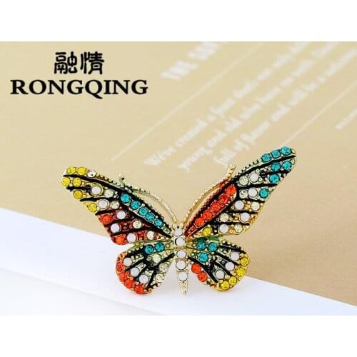 RONGQING 12pcs/lot butterfly brooches for women Party Gifts Colares Rhinestone Brooches insect Hijab Accessories Scarf Pins