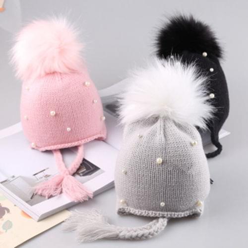 Toddler Kids Girl&Boy Baby Infant Winter Warm Pearl Crochet Knit Hat Beanie Cap 1-3Y