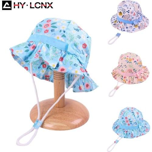 Spring Autumn Baby Boys Girls Cotton Breathable Sun Protection Fisherman Hat Girl Cute Floral Hats Bow Cap Outdoor Bucket Hat