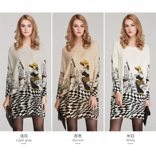 Spring And Autumn Europe And The United States New Fat MM large Size Sweater Loose printed pullover sweater women