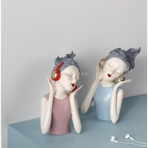 Creative Headphones Girl Ornaments Living Room TV Cabinet Bedroom Desktop Figurines Home Decoration Girls Birthday Wedding Gifts