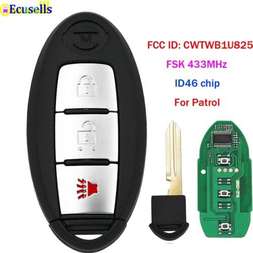 Smart Remote Key 2+1 Button FSK 433MHz with PCF7952A ID46 Chip for Nissan Patrol with Insert Key Blade FCC ID: CWTWB1U825