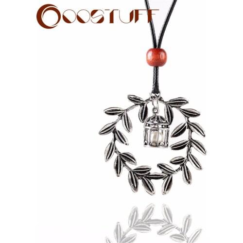 Vintage Silver Color BirdCage with Leaves Pendant Necklace Long Jewelry for Women Neck Choker colar collares collie kolye collar