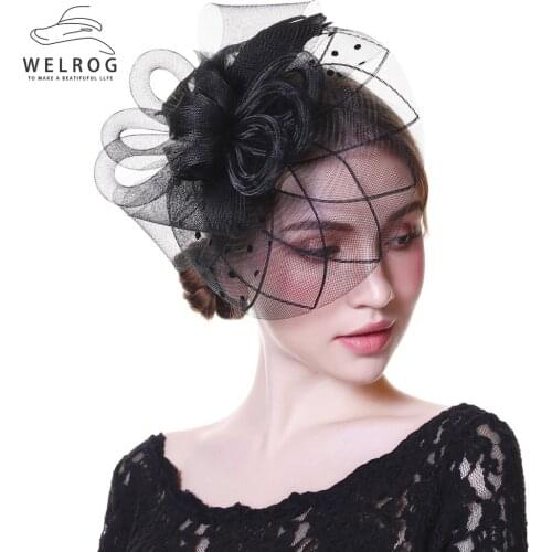 WELROG Fascinators Hat Women Flower Mesh Ribbons Feathers Fedoras Hat Headband or a Clip Cocktail Tea Party Headwewar for Girls