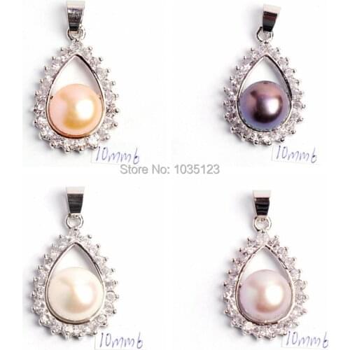 High Quality 10mm Pretty Natural 4 Color Freshwater Pearl And Zircon Fashion Pendants wj143