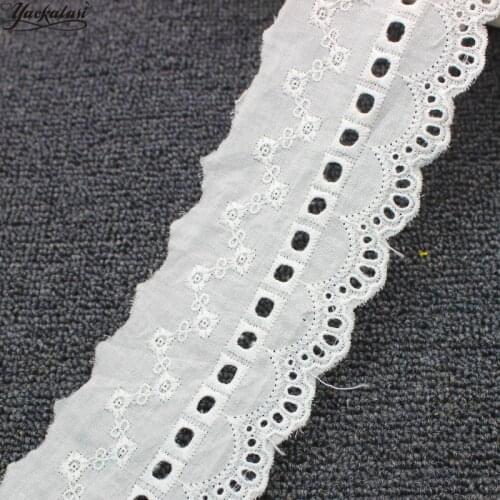 YACKALASI 100% Cotton Eyelet Embroidered Lace Ribbon Swiss Cotton Voile Sewing Apparel Trims Appliqued White 7.3CM