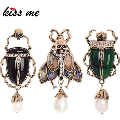 Kissme Brooches 3 Styles Natural Stone Freshwater Pearl Brooches For Women Fashion Insect Jewelry Pins Wholesale