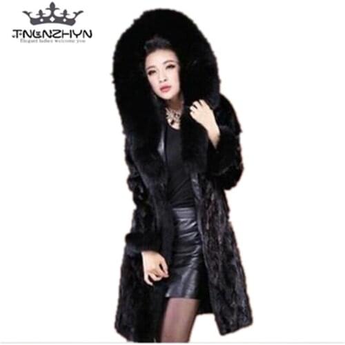 Tnlnzhyn 2019 New Winter Luxury Women Faux Fur Coat Super Warm Large Fur Collar Hooded Fur Jacket Medium long Fur Outwear Y286