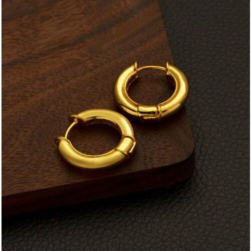 ALLNEWME Simple Gold Color Copper Hoop Earrings for Women Minimalist Hollow Round Circle Brass Statement Earrings Bijoux Femme