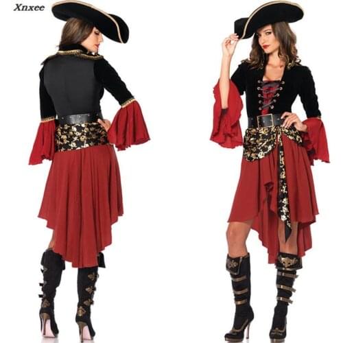 Women Pirate Costumes Fancy Carnival Performance Sexy Adult Halloween Costume Dress High Quality Captain Party Cosplay Xnxee