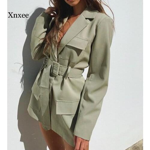 2021 Fashion Lace Up Suit Temperament Slim Skirt Deep V Neck Commuting Office Casual Street Versatile Coat Suit Za Women Dress