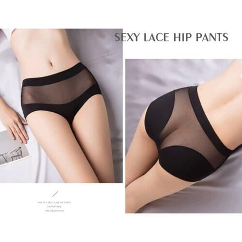 Womens underwear sexy lace Transparent pure cotton middle waist female panties ladies lingerie High Quality Large size