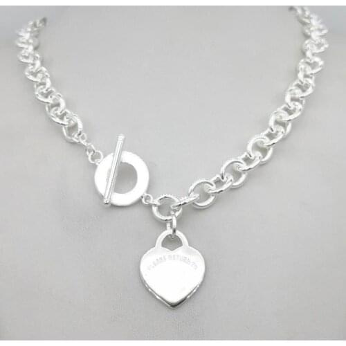 Sterling silver 925 classic fashion silver heart tag pendant ladies necklace jewelry holiday gift