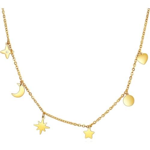 Gold Color Minimalist Charm Pendants Disc Choker Necklace For Fashion Women Jewelry Moon Star Heart Sun Bohemia Gift Necklaces