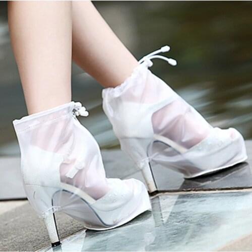 1 Pair Summer Women Heeled Rain Shoes Cover Waterproof Rainproof Outdoor Sport Bicycle Slip-resistant Rain Overshoe Covers Women