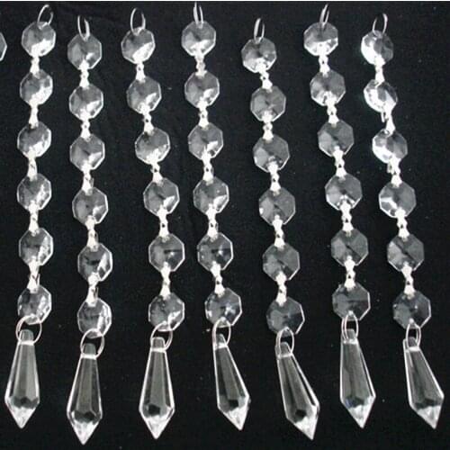 100pcs/lot 38mm crystal drop prism 6pcs octagon beads with metal hook for crystal lamp chandelier parts dress home supplies