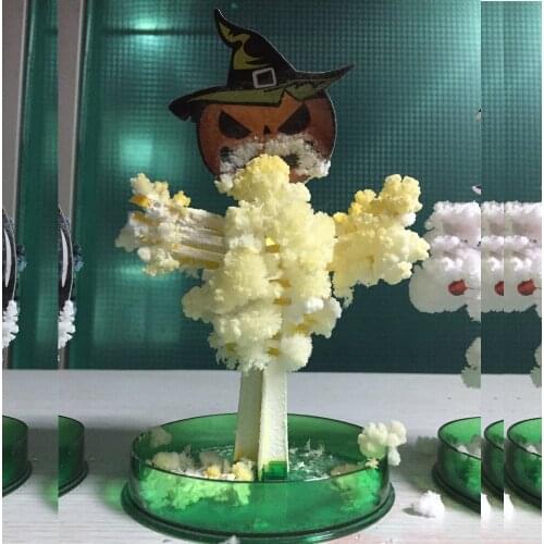 2019 165mm H Yellow Magic Growing Halloween Pumpkin Trees Mystically Paper Hallowmas Cushaw Tree Kit Educative Science Kids Toys
