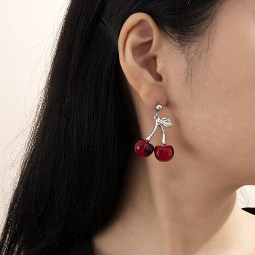 2020 Trendy Stainless Steel Necklace Red/Black Cherry Pendant Necklace Choker Rhodium Plating Stainless Steel Cherry Necklace