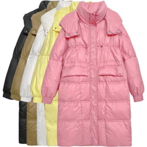 2020 New Winter Womens Down Coats Casual Lady Trendy Loose Long Outerwear 90% White Duck Down Coats Hooded Solid Color N823