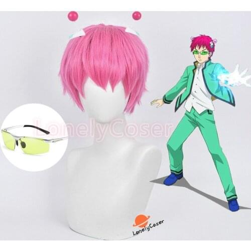 Anime No Sai-nan The Disastrous Life Saiki Kusuo Cosplay Pink Wig Props Headwear Glasses Heat Resistant Synthetic Hair + Wig Cap