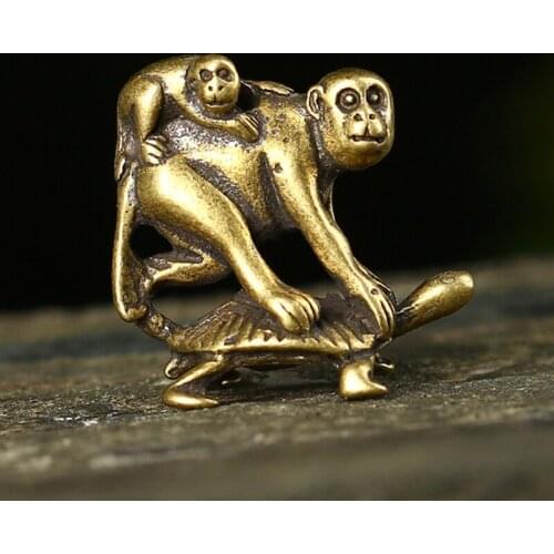 Antique Bronze Turtle Crarrying Monkeys Miniatures Figurines Desk Ornaments Decorations Accesorries Copper Funny Children Gifts