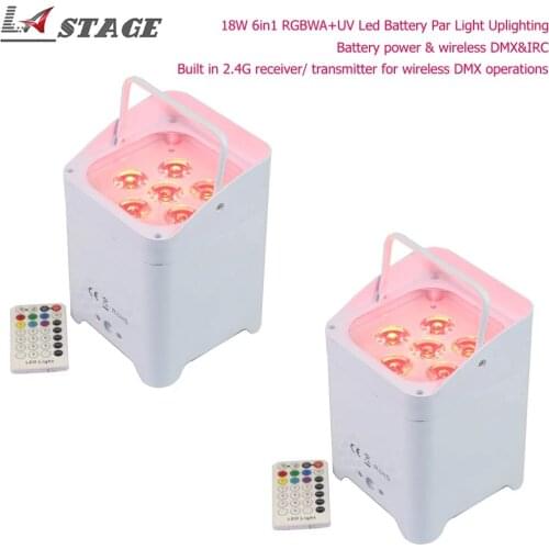 Free Shipping 2pcs/lot 6X18W RGBWA+UV DMX IR Wireless Uplighting Battery Operate Remote Control DJ LED Par Can Wash Light Disco