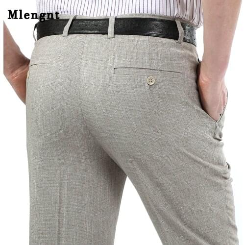 2021 Big Size 44 Summer Comfortable Business Linen Pants Mens High Quality Casual Trousers Straight Work Suit Pant Male 8 Color