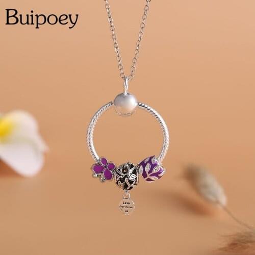 Buipoey Flower Ball Pendant Necklace For Women Purple Butterfly Branch Beads Charm Necklace Girls Birthday Party Jewelry Gift