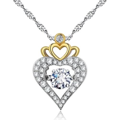 1 piece hanging crown shape water-wave chain pendant necklace setting cubic zirconiasilver and golden color necklace for women