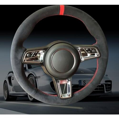 Black Alcantara Car Steering Wheel Cover for Porsche Macan Cayenne 2015-2016 Auto parts Automotive interior car assessoires