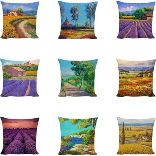 Flowers Lavander Farmhouse Sunflower Vineyard Vines Toss Pillow Decorative For Sofa Square Linen Summer CushionCover Pillowcase