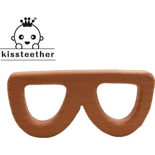 Kissteether Baby Wooden Teether Beech Wood Cartoon Glasses Teething Toys Montessori Inspired Nursing Pendant Baby Teether