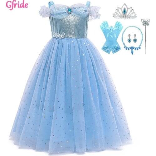 Baby Girls Sequined Costume Sleeping Beauty Long Dress Up Halloween Dancing Party Clothing For Kids Puff Sleeve Clothes 2-10 Yr