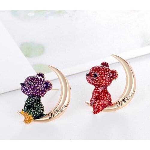 Enamel Moon Bear Brooches Women Dream 2 Color Lovely Animal Party Causal Office Brooch Pins Accessories Gifts AL678