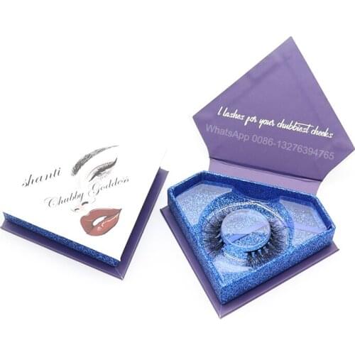 Blue Glitter Diamond Eyelash Case False Eyelash Packaging Box Lash Boxes Packaging Custom Logo Wholesale Mink Lashes Vendor