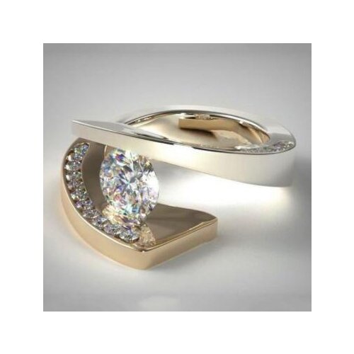 Luxury Double Color Wave Rings For Women Gold Metal Round White Zircon Crystal Ring Female Big Wedding Bands