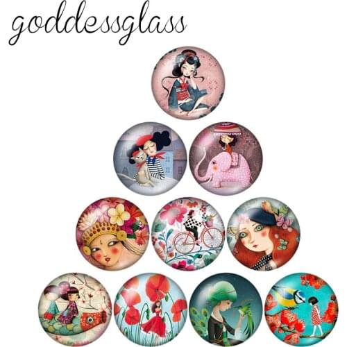 Fashion Beauty Girls Japanese girl 10pcs 12mm/18mm/20mm/25mm Round photo glass cabochon demo flat back Making findings ZB0576
