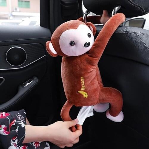 Creative Cartoon Monkey Car Hanging Paper Napkin Tissue Box Cover Holder Portable Paper Box Car Ornament Home Office