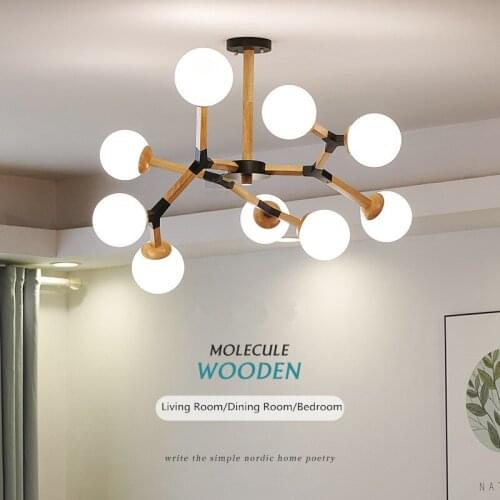 Nordic Creative Atmosphere Molecular Led Pendant Lamp Modern Solid Wood Household Bedroom Dinner Log Magic Bean Light Fixtures