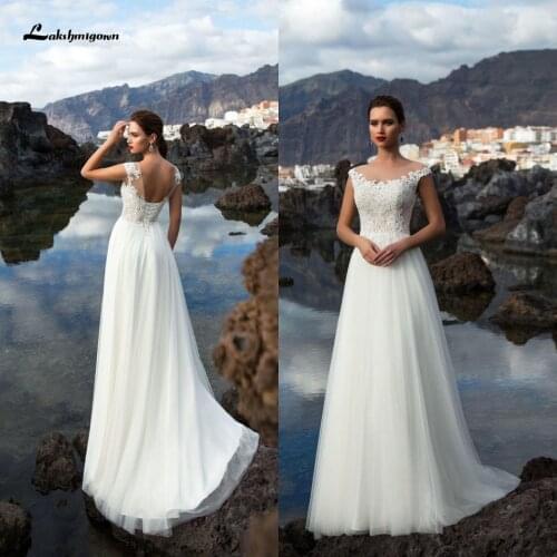 Lakshmigown Corset Wedding Dress Plus Size White Dress Elegant Bridal Boho Wedding Dress Beach 2020 Robe Longue Cap Sleeves