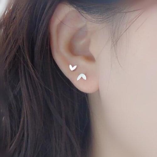 925 Sterling Silver Earring fashion zircon Leaves Hollow heart Mini Stud Earring trend cute pretty girl woman ear jewelry