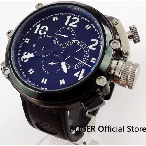 Newest No Logo full black 50mm Mens Watch SS PVD Coated Watch Case Date 24 hours Automatic Movement Wristwatches
