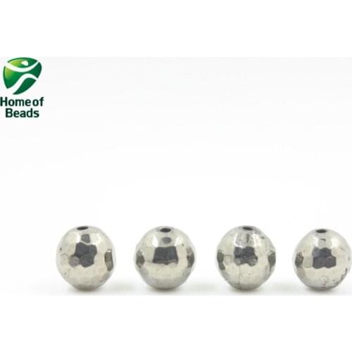 Natural Stone Iron Pyrite Round faceted Loose Beads 8 6mm Sizes (Sell By Strand) HTK1009