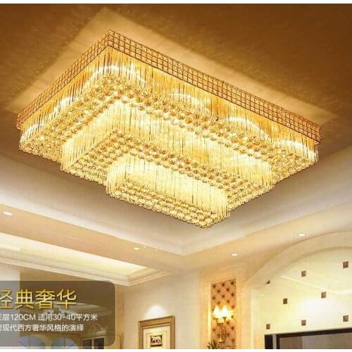New S gold crystal ceiling lamp rectangular double crystal lamp LED living room lamps ceiling lamps lighting fixture led lights